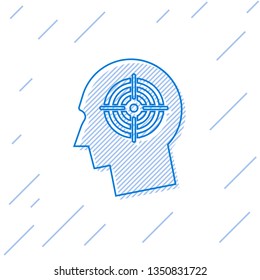 Blue Head hunting concept line icon isolated on white background. Business target or Employment sign. Human resource and recruitment for business. Vector Illustration