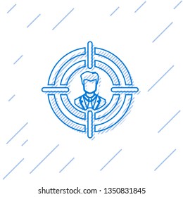 Blue Head hunting concept line icon isolated on white background. Business target or Employment sign. Human resource and recruitment for business. Vector Illustration