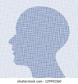 blue head profile on canvas texture, vector illustration