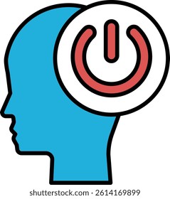 A blue head with a red button on it. The button is labeled "Power" and is located on the top right of the head