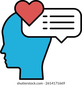A blue head with a red heart on top and a speech bubble below. The speech bubble says "It's important not just write what is on image, but also write concept