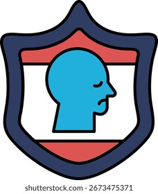 Uma cabeça azul com um escudo vermelho e branco.