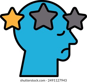 A blue head with three stars on it. The stars are yellow and gray