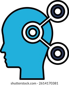 A blue head with a white circle on it. The circle is surrounded by other circles. The circles are connected to each other