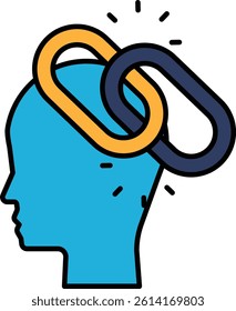 A blue head with a yellow chain around it. The chain is connected to the head and is shown in a way that it is a link in a chain