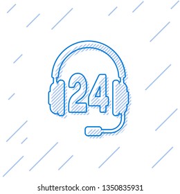 Blue Headphone for support or service line icon isolated on white background. Concept of consultation, hotline, call center, faq, maintenance, assistance. Vector Illustration