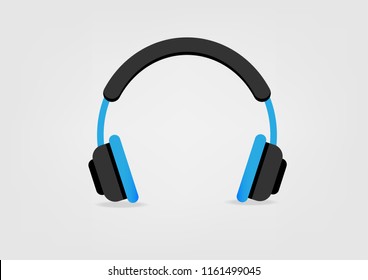 Blue headphones icon, Music vector