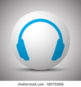 Blue Headphones icon on white sphere