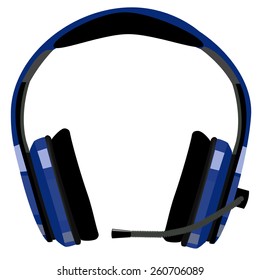 Blue headphones with microphone, support icon, customer support, computer support, call center icon vector isolated