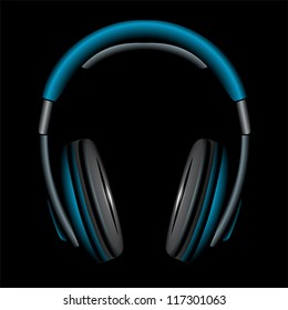Blue Headphones in Silhouette, vector