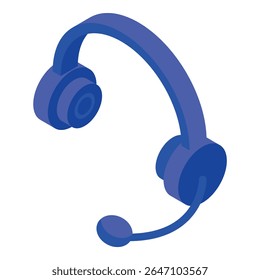Ícone de fone de ouvido azul na exibição isométrica, representando conceitos como call centers, suporte on-line e comunicação