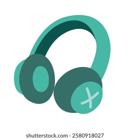 Blue headset vector illustration isolated on white background, blue headphones flat icon, audio electronic gadget, wireless headphone clip art