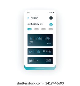 Blue health UI, UX, GUI screen for mobile apps design. Modern responsive user interface design of mobile applications including Healthy Life screen