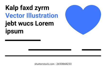 Blue heart with black and blue text blocks and lines. Ideal for web, UIUX, marketing, branding, social media, posters, brochures. Landing page