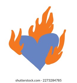 El corazón azul ardiendo sobre las llamas