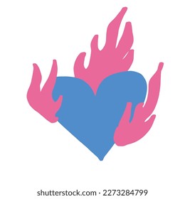 blue heart burning on pink flames