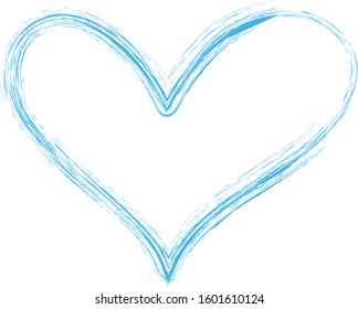 Blue heart contour vector. Hand drawn love icon isolated. Paint brush stroke heart icon. Hand drawn vector for love logo, romance icon, passion symbol and Valentine's day. Painted brush stroke vector
