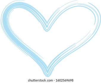 Blue heart contour vector. Hand drawn love icon isolated. Paint brush stroke heart icon. Hand drawn vector for love logo, romance icon, passion symbol and Valentine's day. Painted brush stroke vector