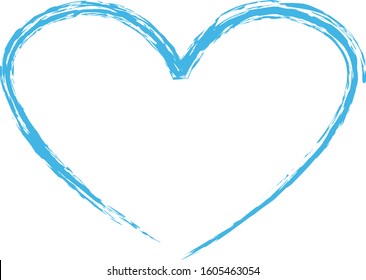 Blue heart contour vector. Hand drawn love icon isolated. Paint brush stroke heart icon. Hand drawn vector for love logo, romance icon, passion symbol and Valentine's day. Painted brush stroke vector