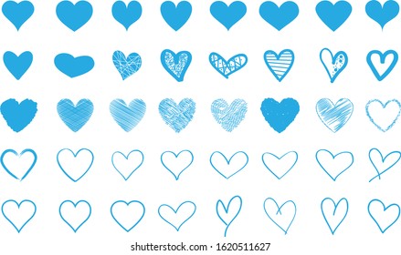 Blue heart contour vector. Hand drawn love icon isolated. Paint brush stroke heart icon. Hand drawn vector for love logo, heart symbol, doodle icon and Valentine's day. Painted grunge vector shape