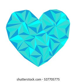 Blue  heart drawn in triangulation style.Cold heart.Vector eps 10