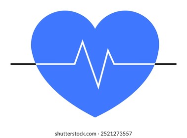 A blue heart graphic with a white electrocardiogram (EKG) line running through the center horizontally, intersected by a black horizontal line. Ideal for health, medical, cardiology, fitness, and heal