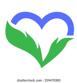 Blue heart with green leaf vector illustration logo