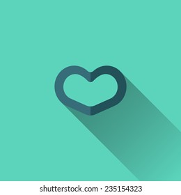 Blue heart icon. Flat design. Turquoise background