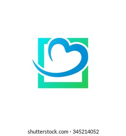 Blue heart icon in green box