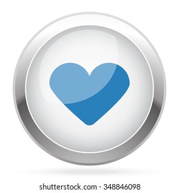 Blue Heart icon on white glossy chrome app button
