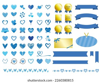 Blue heart icon and ribbon set