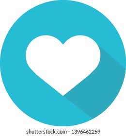 Blue Heart Icon. Romantic Love Symbol. Circle Button With Flat Web Icon.