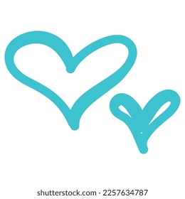Blue heart icon, Vector hand drawn illustration