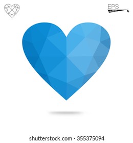 Blue heart isolated on white background. Geometric rumpled triangular low poly origami style gradient graphic illustration. Vector polygonal design for your business.