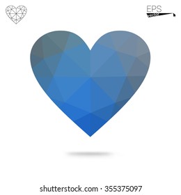 Blue heart isolated on white background. Geometric rumpled triangular low poly origami style gradient graphic illustration. Vector polygonal design for your business.