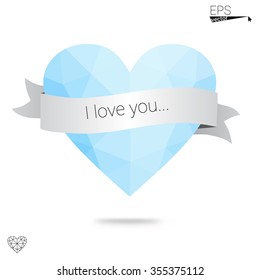Blue heart isolated on white background. Geometric rumpled triangular low poly origami style gradient graphic illustration. Vector polygonal design for your business.