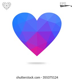 Blue heart isolated on white background. Geometric rumpled triangular low poly origami style gradient graphic illustration. Vector polygonal design for your business.