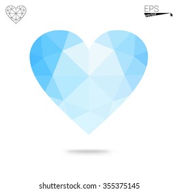 Blue heart isolated on white background. Geometric rumpled triangular low poly origami style gradient graphic illustration. Vector polygonal design for your business.