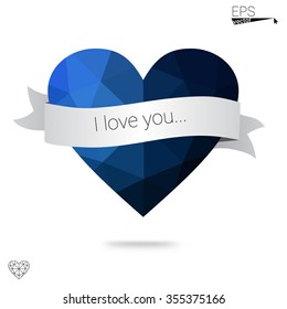 Blue heart isolated on white background. Geometric rumpled triangular low poly origami style gradient graphic illustration. Vector polygonal design for your business.