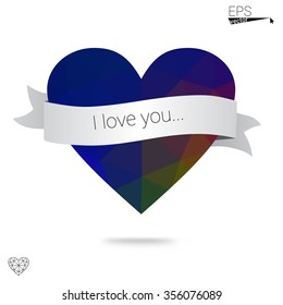 Blue heart isolated on white background. Geometric rumpled triangular low poly origami style gradient graphic illustration. Vector polygonal design for your business.