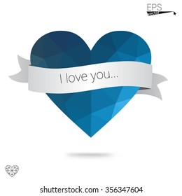 Blue heart isolated on white background. Geometric rumpled triangular low poly origami style gradient graphic illustration. Vector polygonal design for your business. Blue heart isolated on white background. Geometric rumpled triangular low poly origami style gradient graphic illustration. Vector polygonal design for your business.