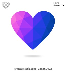 Blue heart isolated on white background. Geometric rumpled triangular low poly origami style gradient graphic illustration. Vector polygonal design for your business.