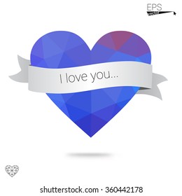 Blue heart isolated on white background. Geometric rumpled triangular low poly origami style gradient graphic illustration. Vector polygonal design for your business.