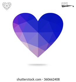Blue heart isolated on white background. Geometric rumpled triangular low poly origami style gradient graphic illustration. Vector polygonal design for your business.