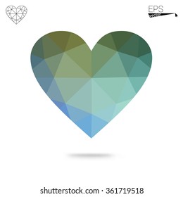 Blue heart isolated on white background. Geometric rumpled triangular low poly origami style gradient graphic illustration. Vector polygonal design for your business. Blue heart isolated on white background. Geometric rumpled triangular low poly origami style gradient graphic illustration. Vector polygonal design for your business.