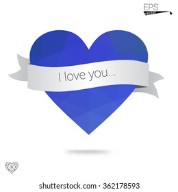 Blue heart isolated on white background. Geometric rumpled triangular low poly origami style gradient graphic illustration. Vector polygonal design for your business.