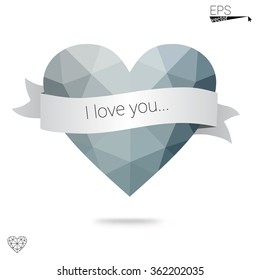 Blue heart isolated on white background. Geometric rumpled triangular low poly origami style gradient graphic illustration. Vector polygonal design for your business.