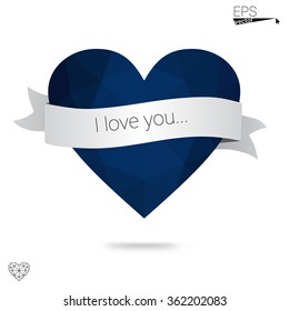 Blue heart isolated on white background. Geometric rumpled triangular low poly origami style gradient graphic illustration. Vector polygonal design for your business.