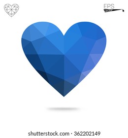 Blue heart isolated on white background. Geometric rumpled triangular low poly origami style gradient graphic illustration. Vector polygonal design for your business.
