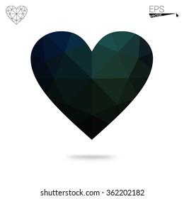 Blue heart isolated on white background. Geometric rumpled triangular low poly origami style gradient graphic illustration. Vector polygonal design for your business.